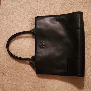 Tory Burch Black Ella Canvas and Leather Tote